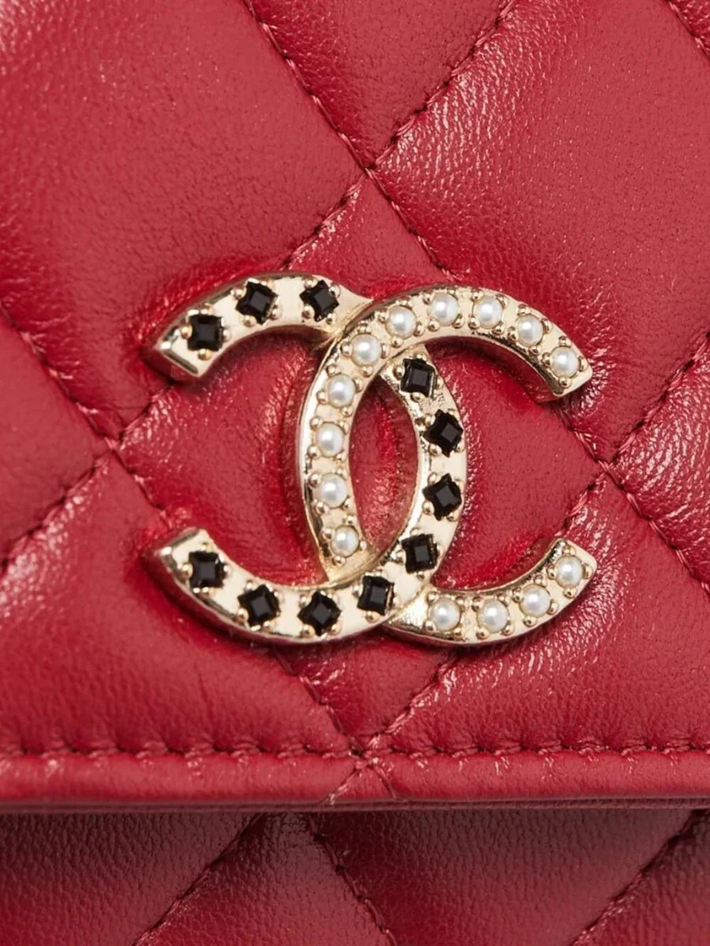 Chanel Dark Red Quilted Lambskin Leather CC WOC Clutch Bag